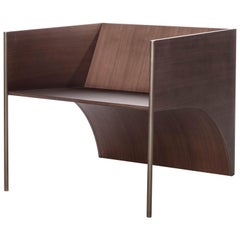 Contemporary QD01 Chair with Walnut Wood and Brass Bronzed Structure
