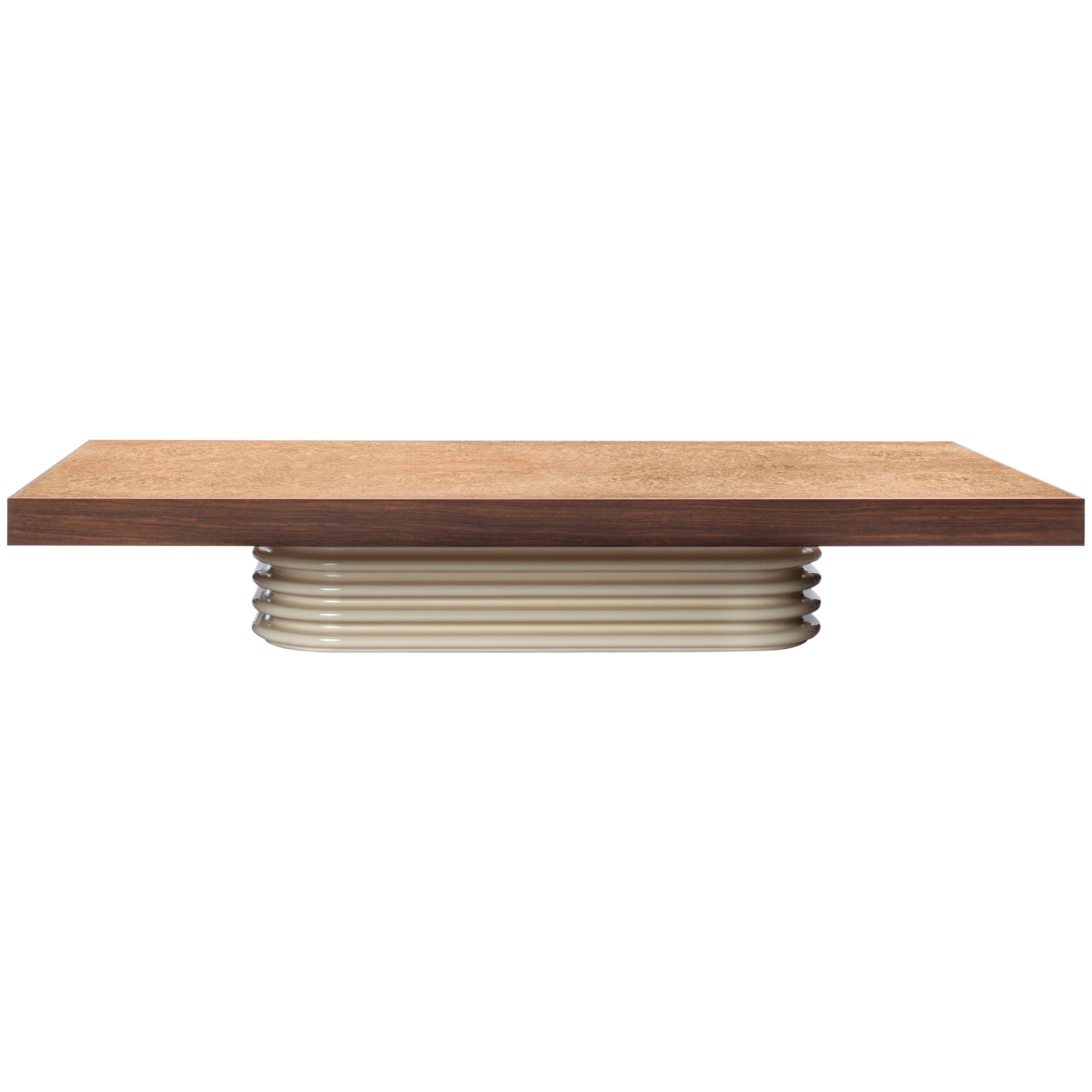 Contemporary QD04 Coffee Table with Myrtle Briar-Root Wood Top and Walnut Trim