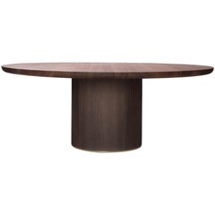 Contemporary QD05 Dining Table with Walnut Wood Top Oak Base and Brass Detail