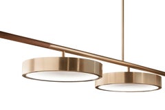 Lampada a sospensione contemporanea QD09 con ottone, Wood Wood e vetro a coste sottili