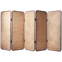 Contemporary QD10 Floor Screen or Room Divider in Handwoven Cane and Walnut