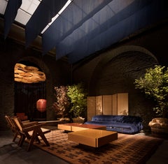 Contemporary QD15 Coffee Table with Glass, Brass and Bronzed Black Metal