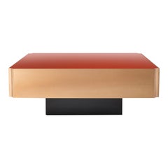Contemporary QD15 Coffee Table with Glass, Brass and Bronzed Black Metal