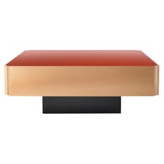 Tavolino da caffè contemporaneo QD15 con vetro, ottone e metallo nero bronzato