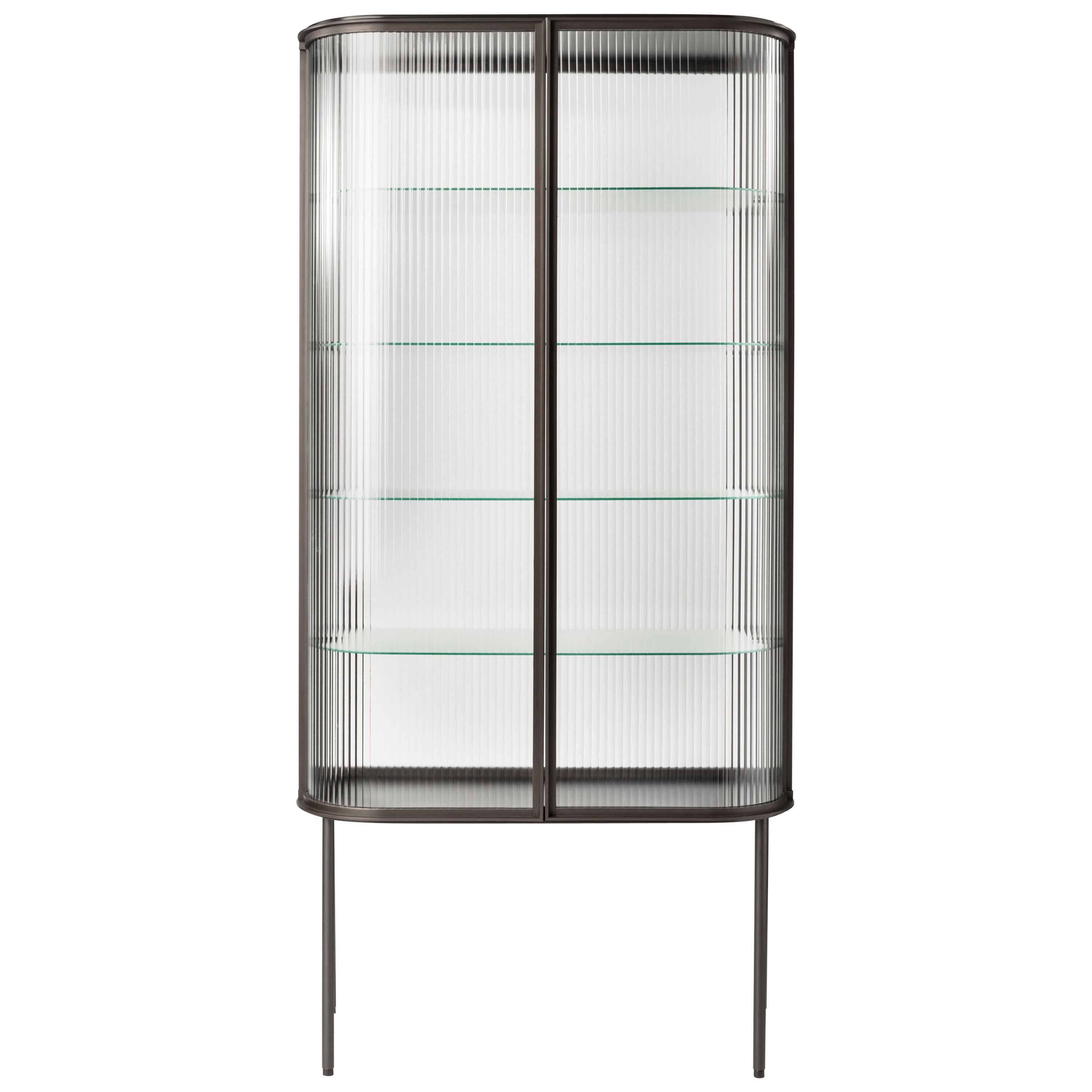 Contemporary QD19 Cabinet with Brass and Ribbed Glass