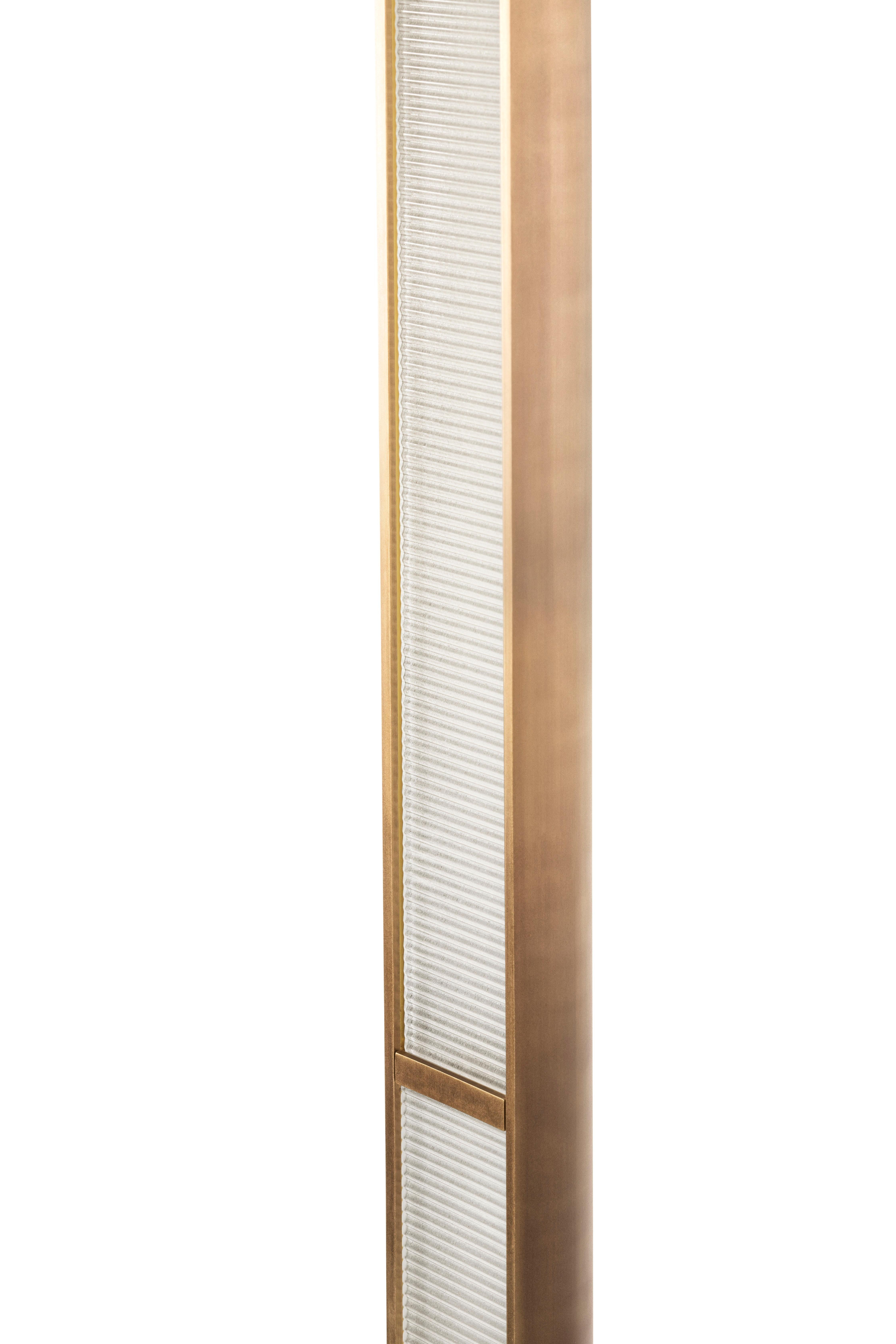 Italian Contemporary QD22 Floor Lamp with Brass and Ribbed Glass For Sale