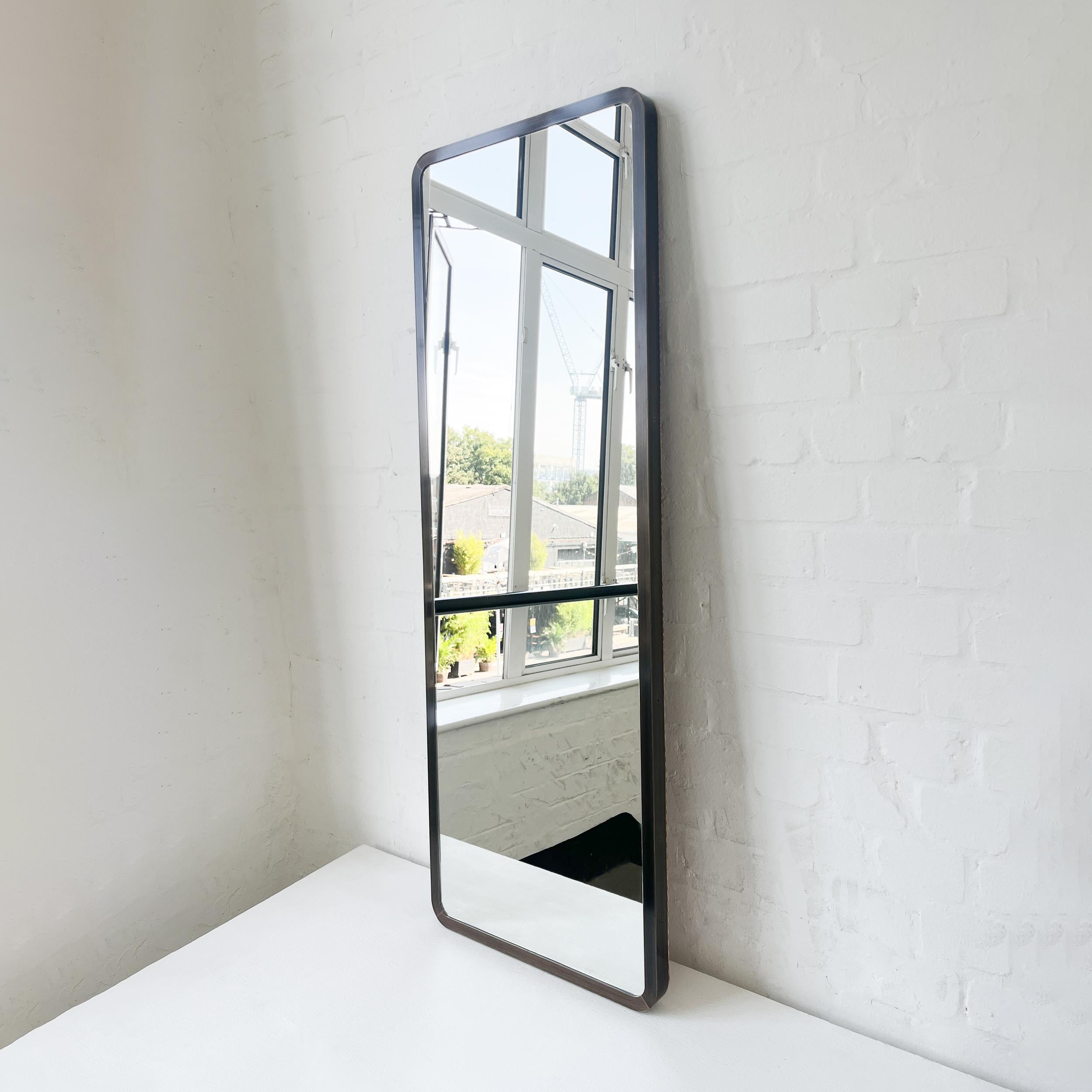 British Contemporary Quadris Long Rectangular Wall Mirror with Bronze Patina Frame For Sale