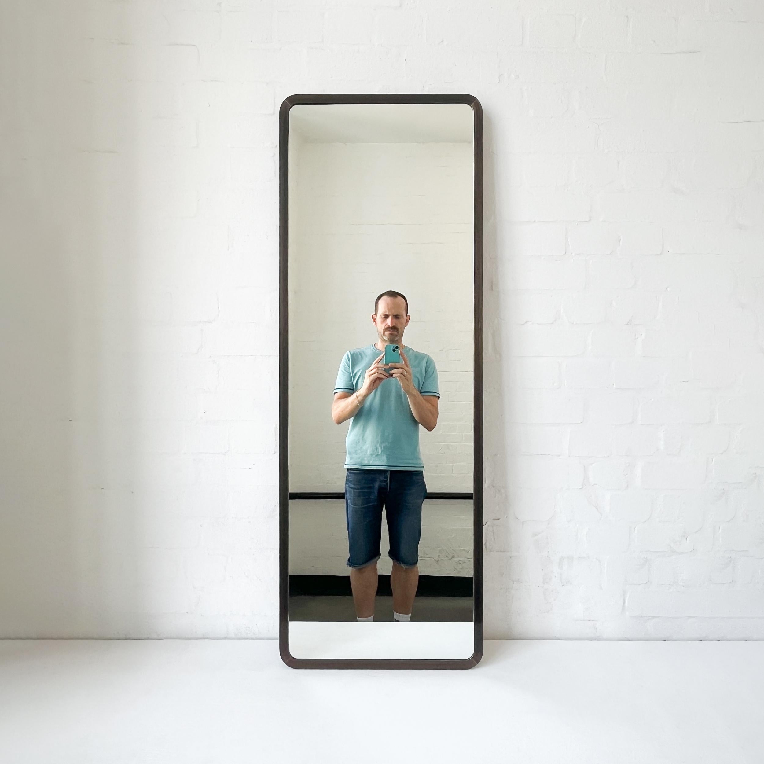 Patinated Contemporary Quadris Long Rectangular Wall Mirror with Bronze Patina Frame For Sale
