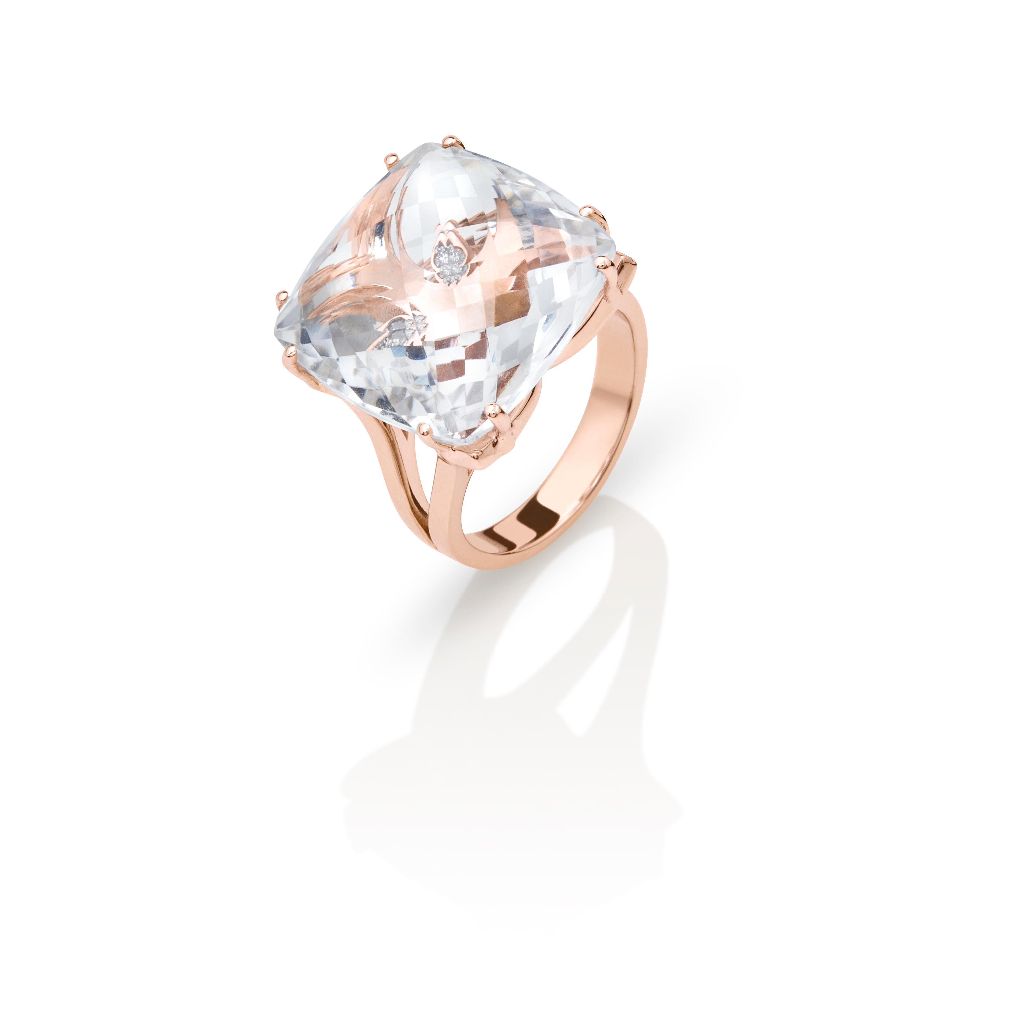 Briolette Cut Contemporary Quartz 19.00 Ct & Diamonds 18kt Rose Gold Ring Chakral Activator For Sale