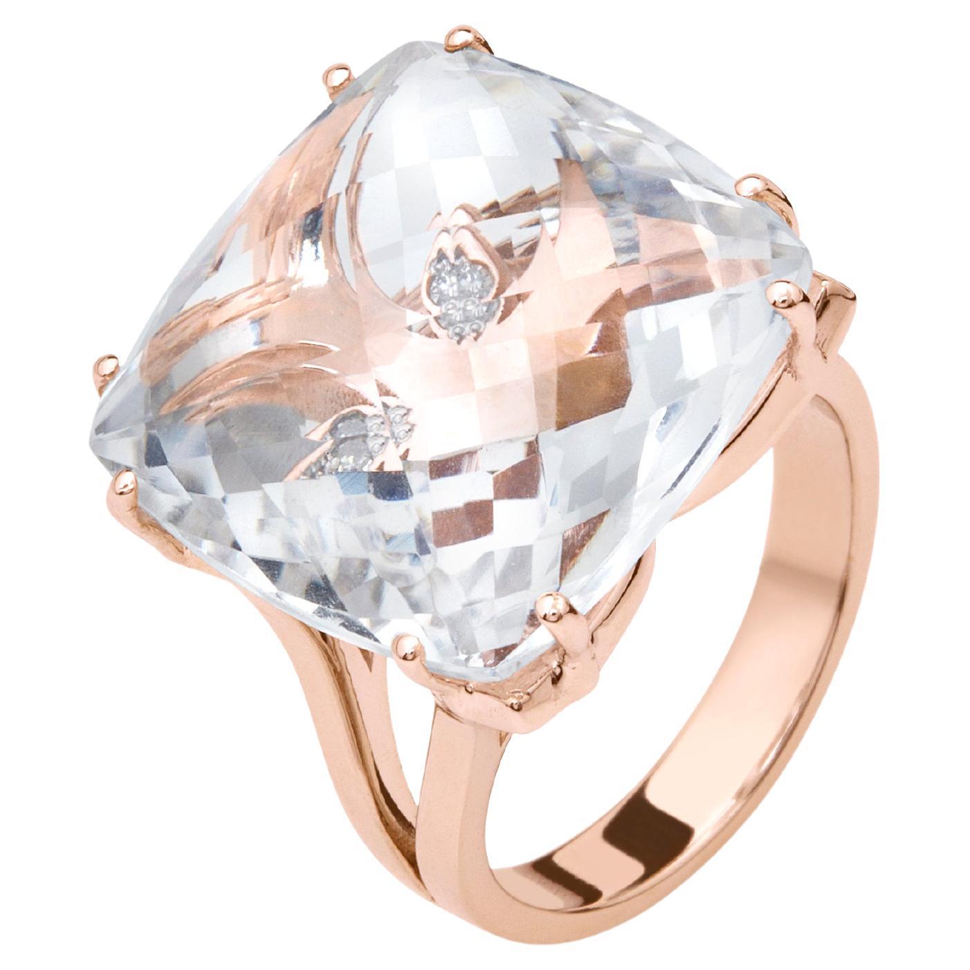 Contemporary Quartz 19.00 Ct & Diamonds 18kt Rose Gold Ring Chakral Activator