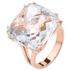 Contemporary Quartz 19.00 Ct & Diamonds 18kt Rose Gold Ring Chakral Activator