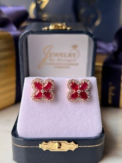 Contemporary Quatrefoil 2.32tcw Ruby and Diamond 14k Rose Gold Earrings