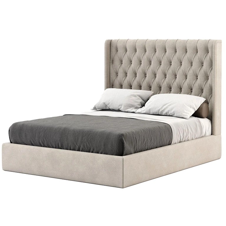 American Queen Bed in Custom Tufted Velvet For Sale at 1stDibs