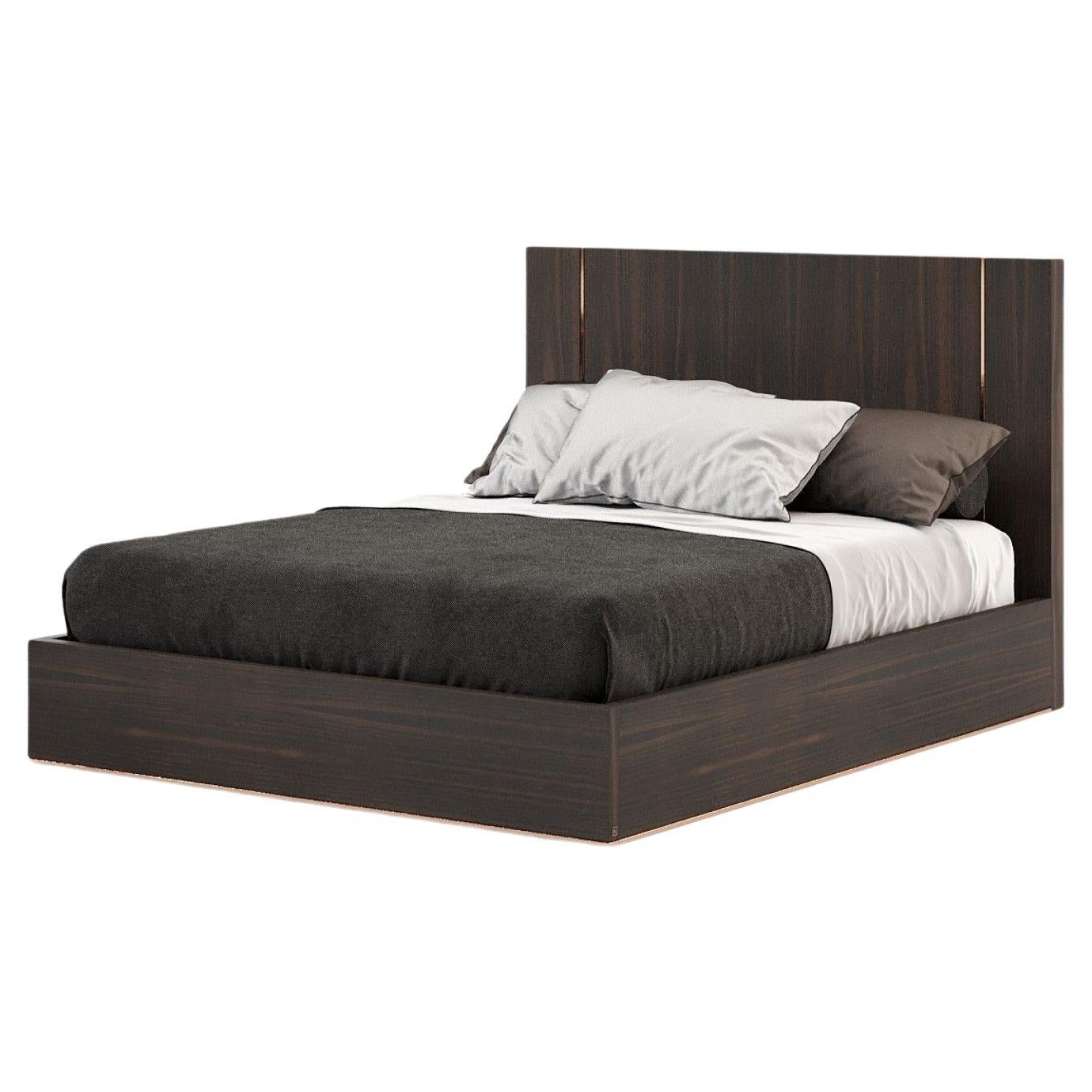American Queen Size Bed Offered in Wood Veneer & Metal Detailing