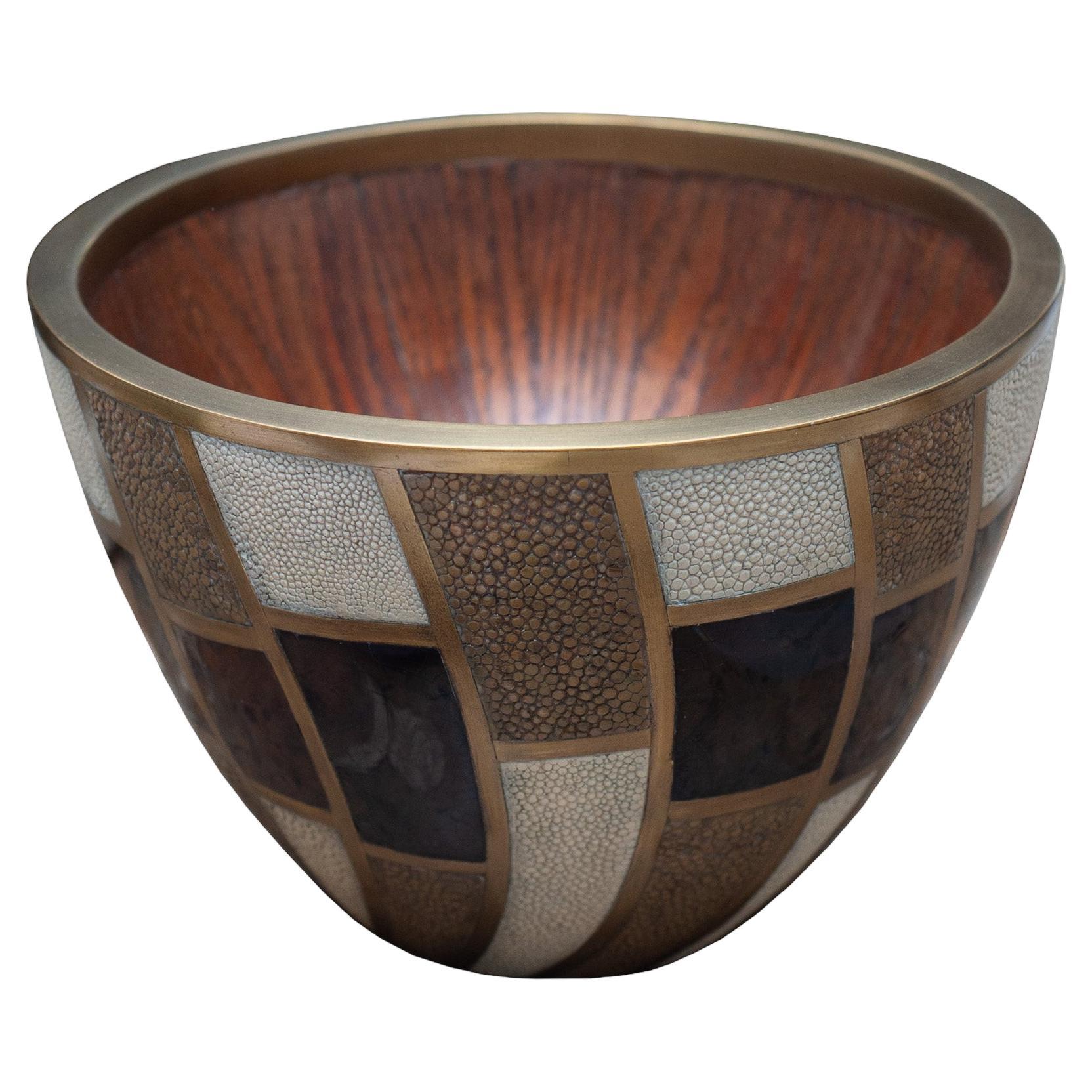Contemporary R & Y Augousti Bowl with Inlaid Shagreen, Penshell and Brass For Sale
