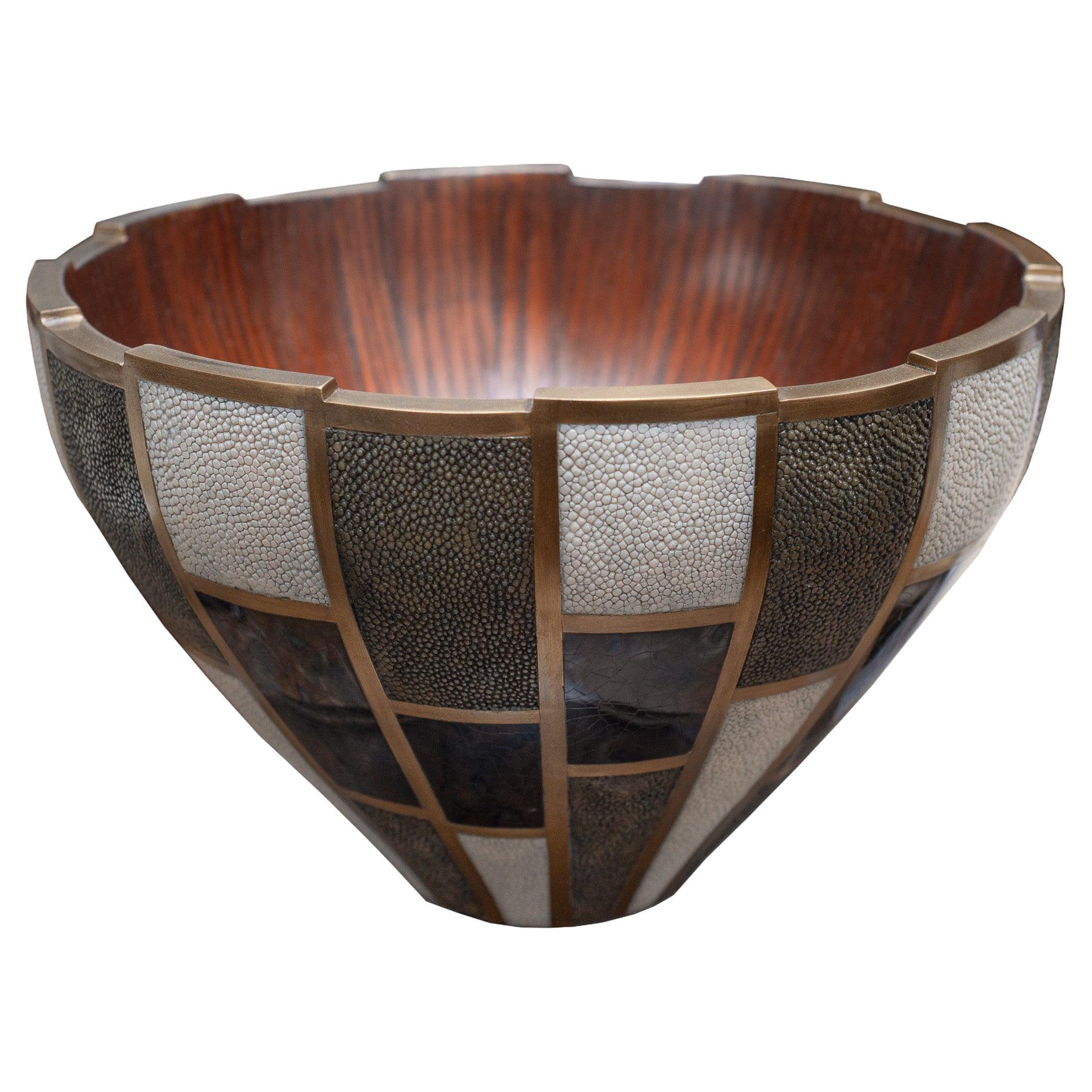 Contemporary R & Y Augousti Bowl with Inlaid Shagreen, Penshell and Brass For Sale