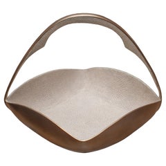 Contemporary R & Y Augousti Brass Basket with Handle and Inlaid Creme Shagreen