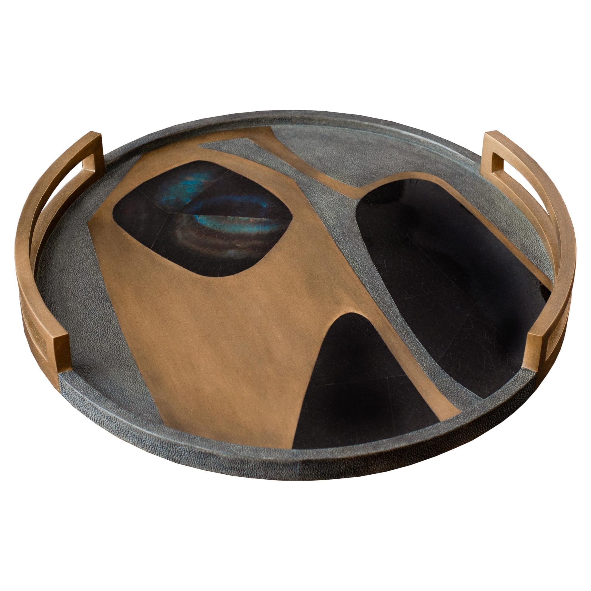 Contemporary R & Y Augousti Large Tray with Inlaid Brass, Shagreen and Penshell For Sale