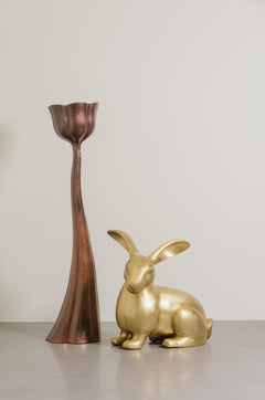 Contemporary Rabbit Sculpture in Brass by Robert Kuo, Hand Repoussé, Limited