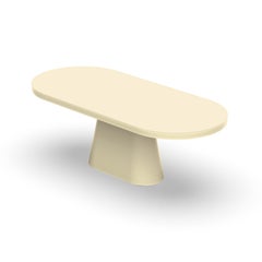 Contemporary Race Track Oval Resin Dining Table with Tapered Pedestal by Facture