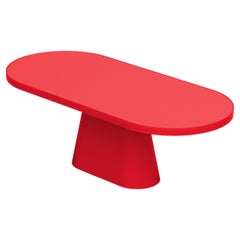 Contemporary Race Track Oval Resin Dining Table with Tapered Pedestal by Facture