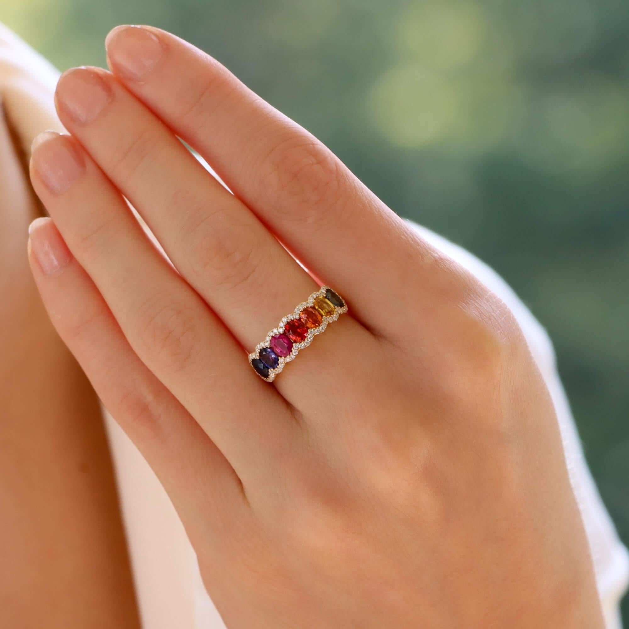 rainbow sapphire and diamond ring