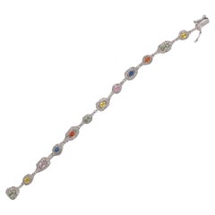 Contemporary Rainbow Sapphire & Diamond Bracelet 14K White Gold