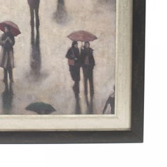 Modern Framed Oil Painting of a Rainy Street, 20th Century Style
