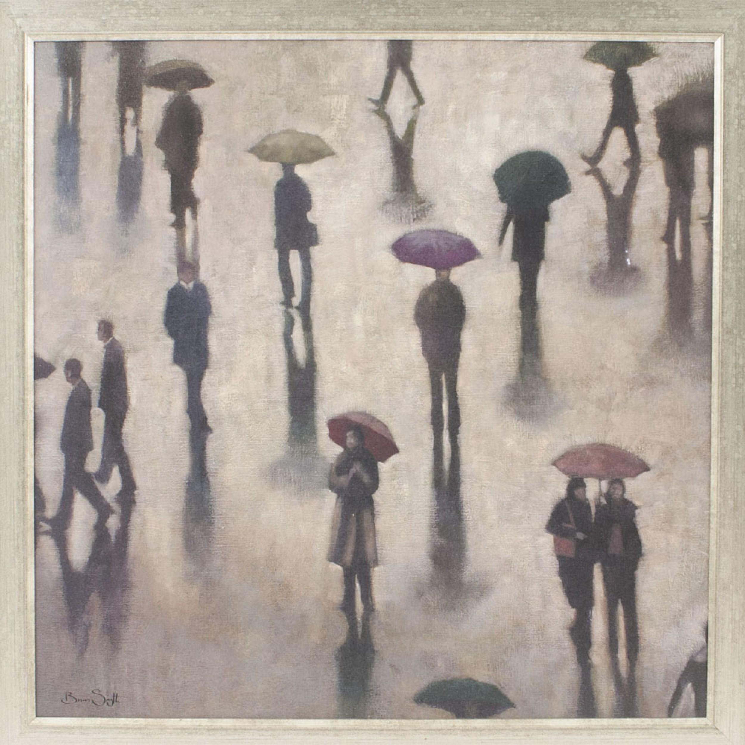 Pintura al óleo contemporánea de una calle lluviosa Pintado a mano en venta