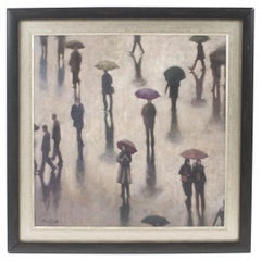 Contemporary Rainy Street Oil Painting