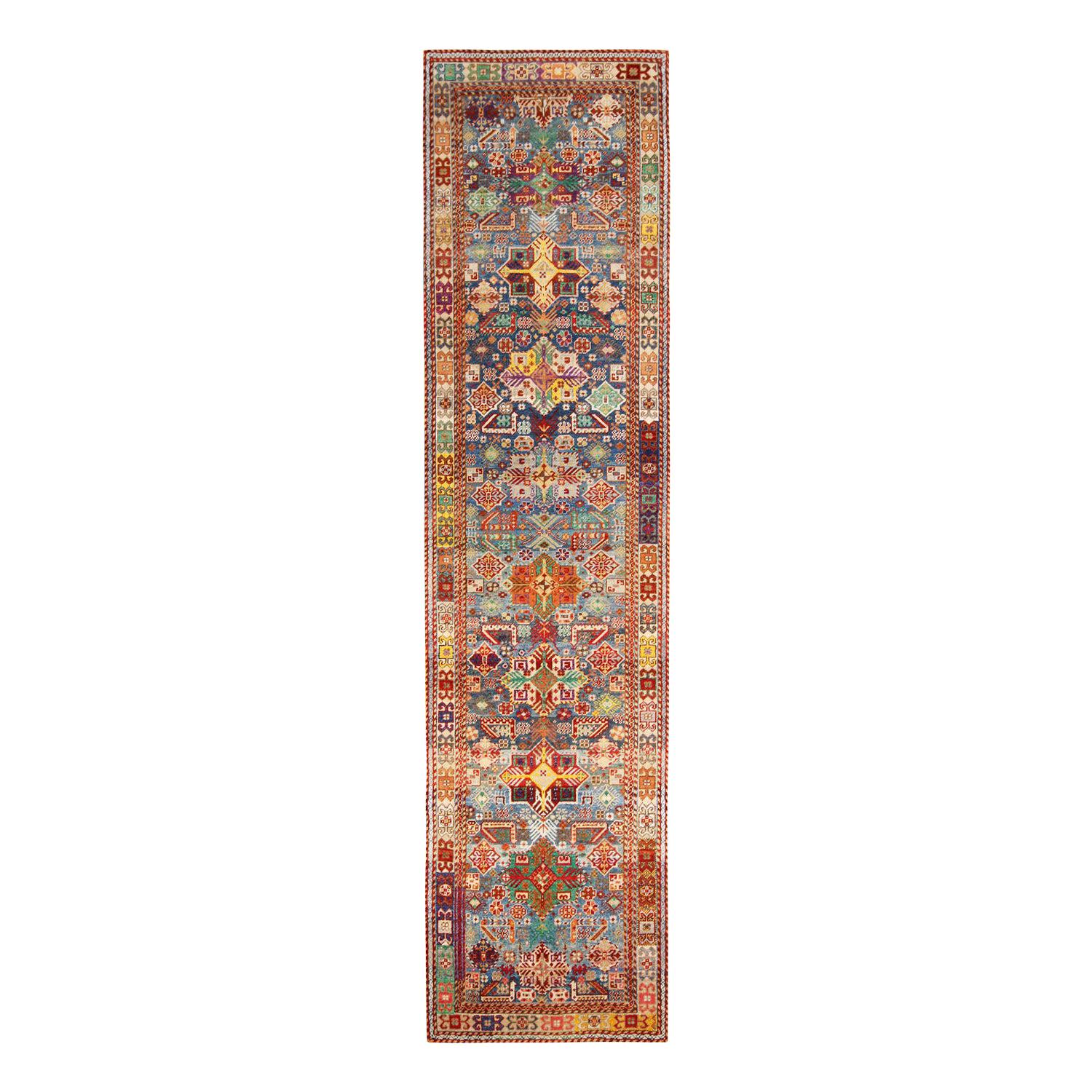Contemporary Rajasthan Tribal Red and Blue Multi-Color Wool Rug