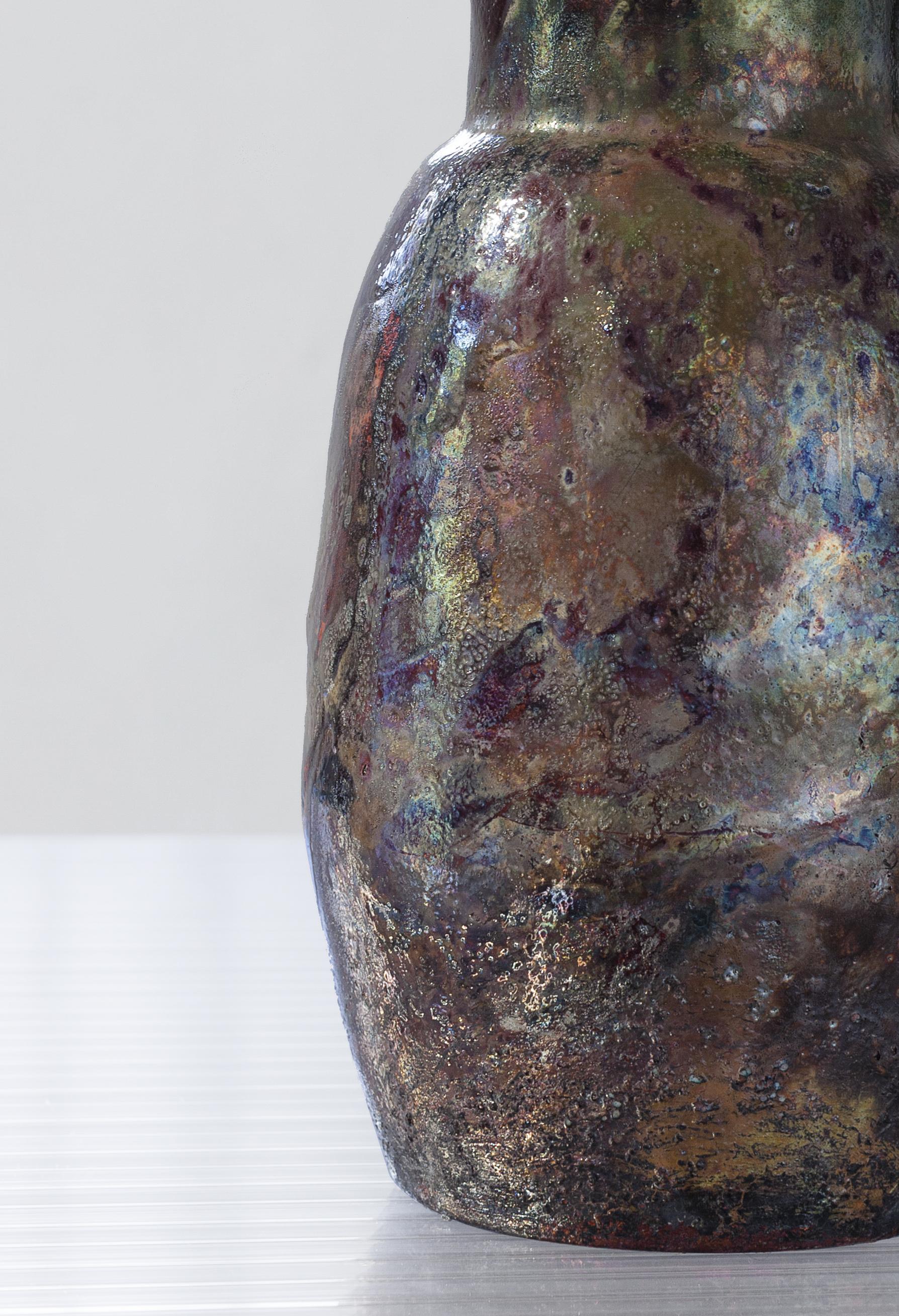 Contemporary Raku Ceramic Vase In New Condition In Milan, Lombardy