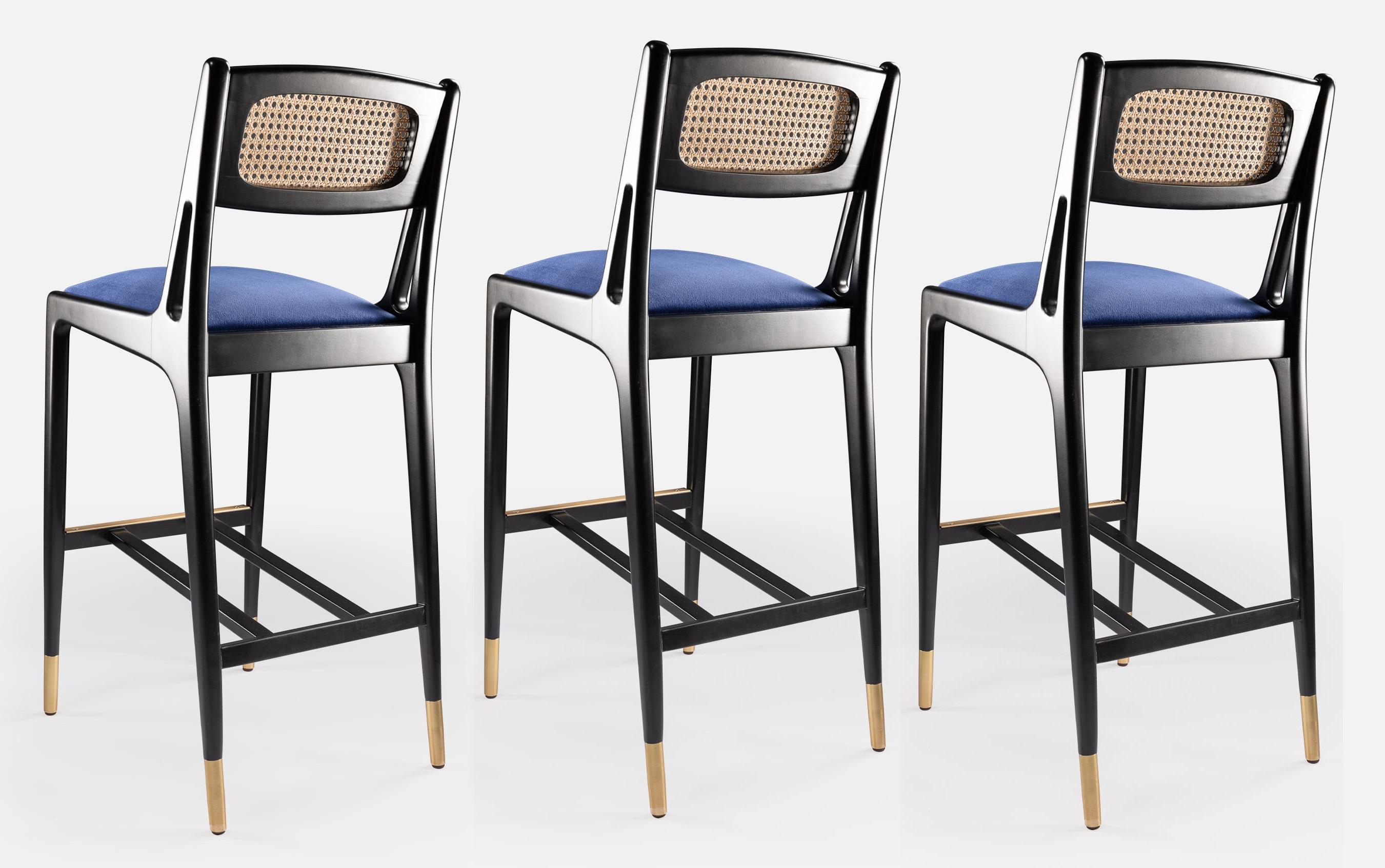 blue rattan bar stools