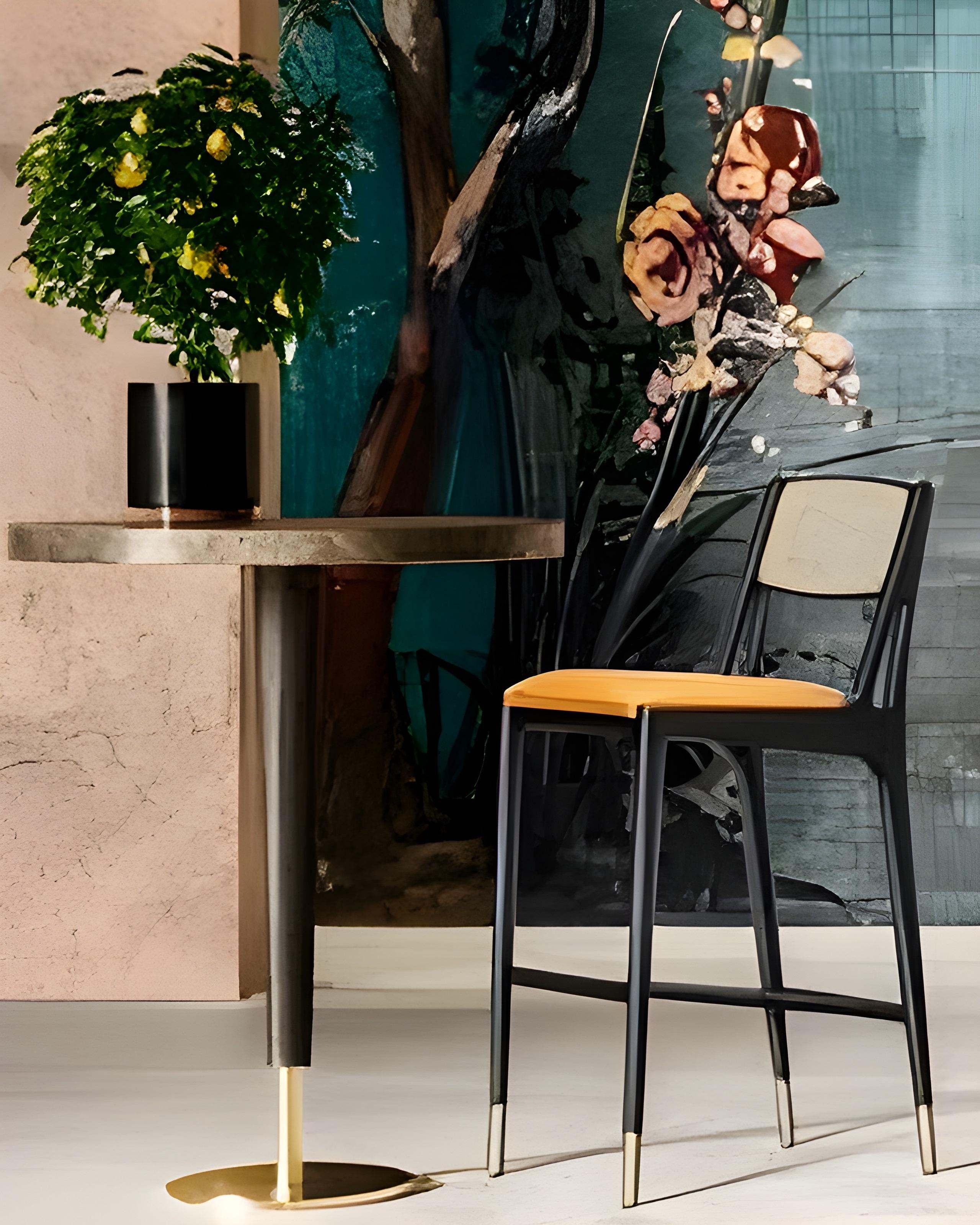 Zeitgenössischer Rattan-Barhocker aus blauem Samt (21. Jahrhundert und zeitgenössisch) im Angebot