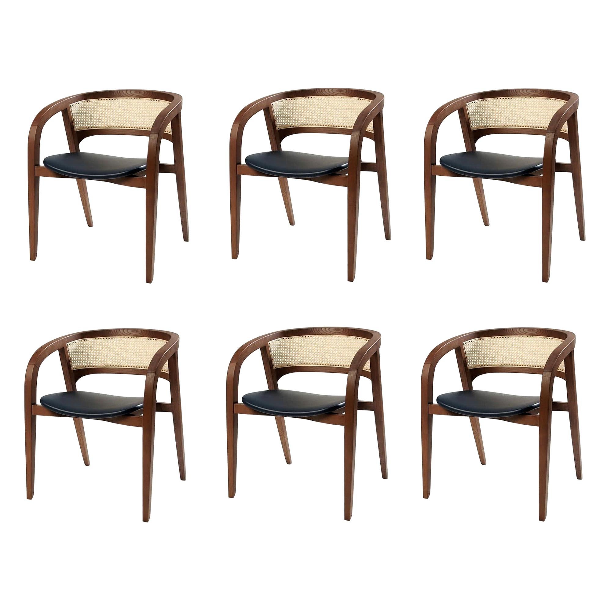 Contemporary Rattan/Cane Dining Chair Set of 6