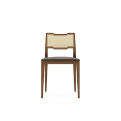 Contemporary Rattan Dining Chairs in Walnut Finish, Set of 4.