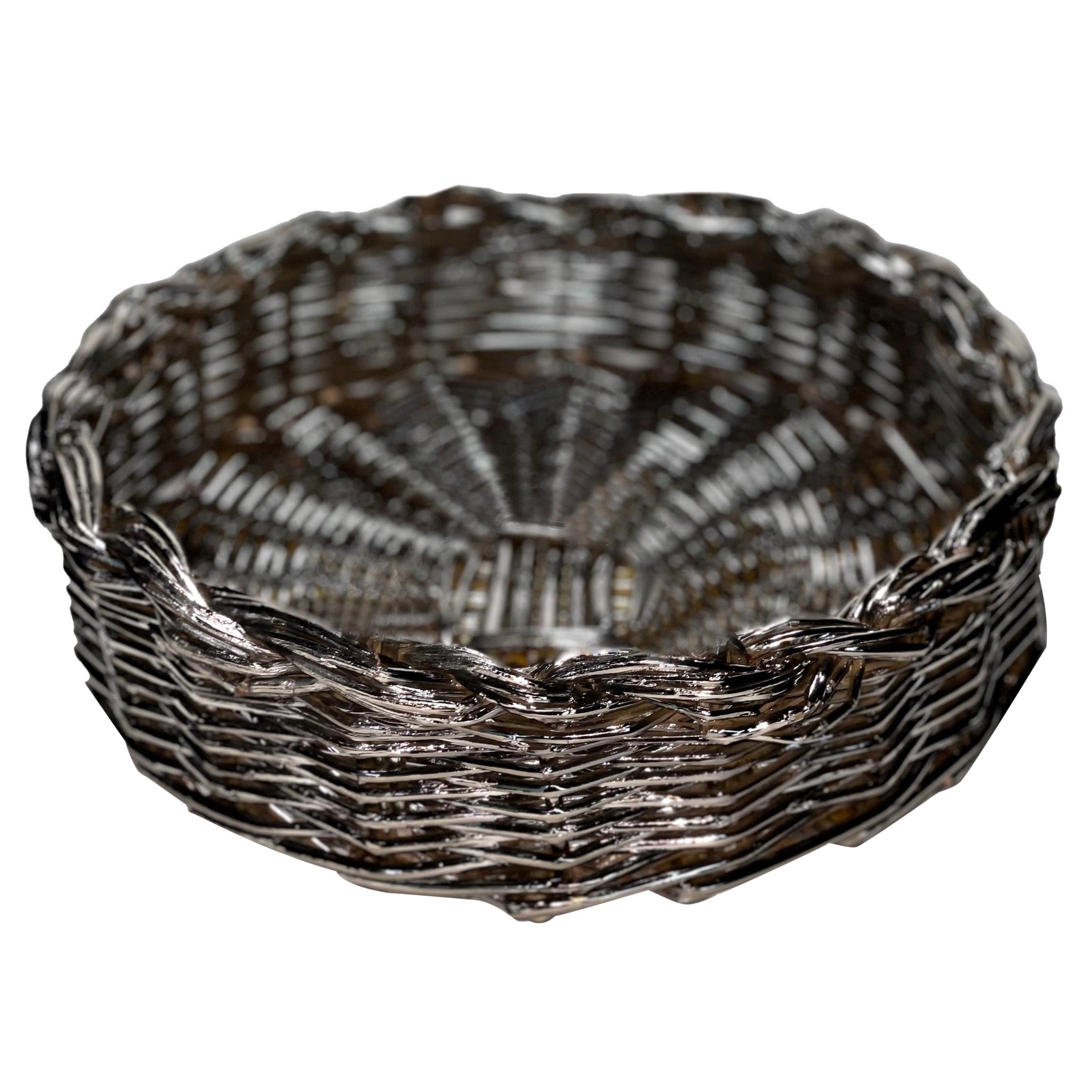 Contemporary Rattan Handmade willow plated MINI Basket, Made in Italy, in stock