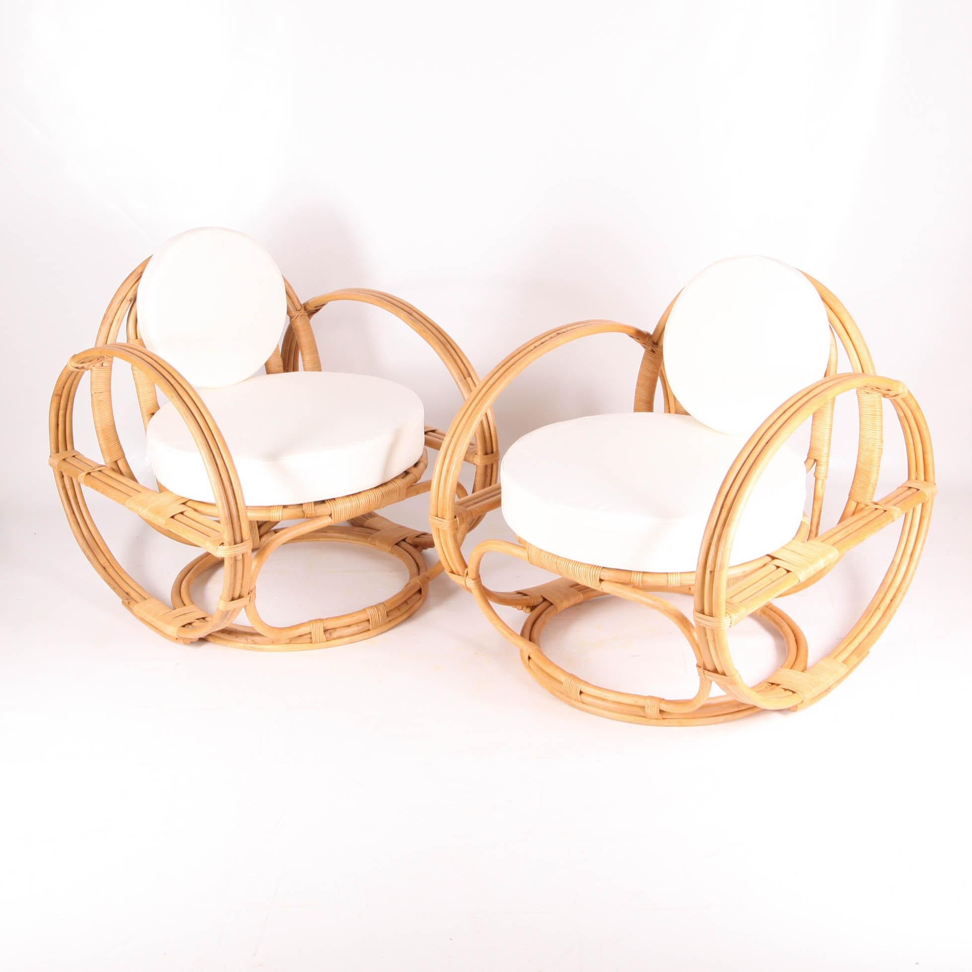 Mid-Century Modern Contemporary Rattan Hoops Armchairs For Sale