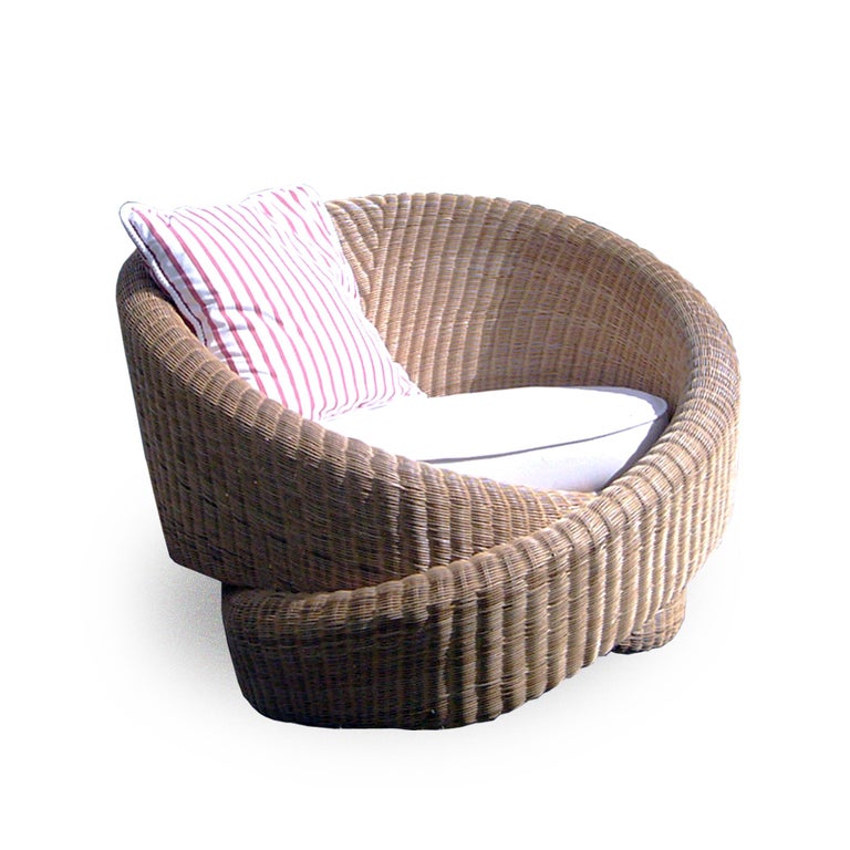 Contemporary Rattan Indoor-Outdoor Armchair, Cushions in Sunbrella