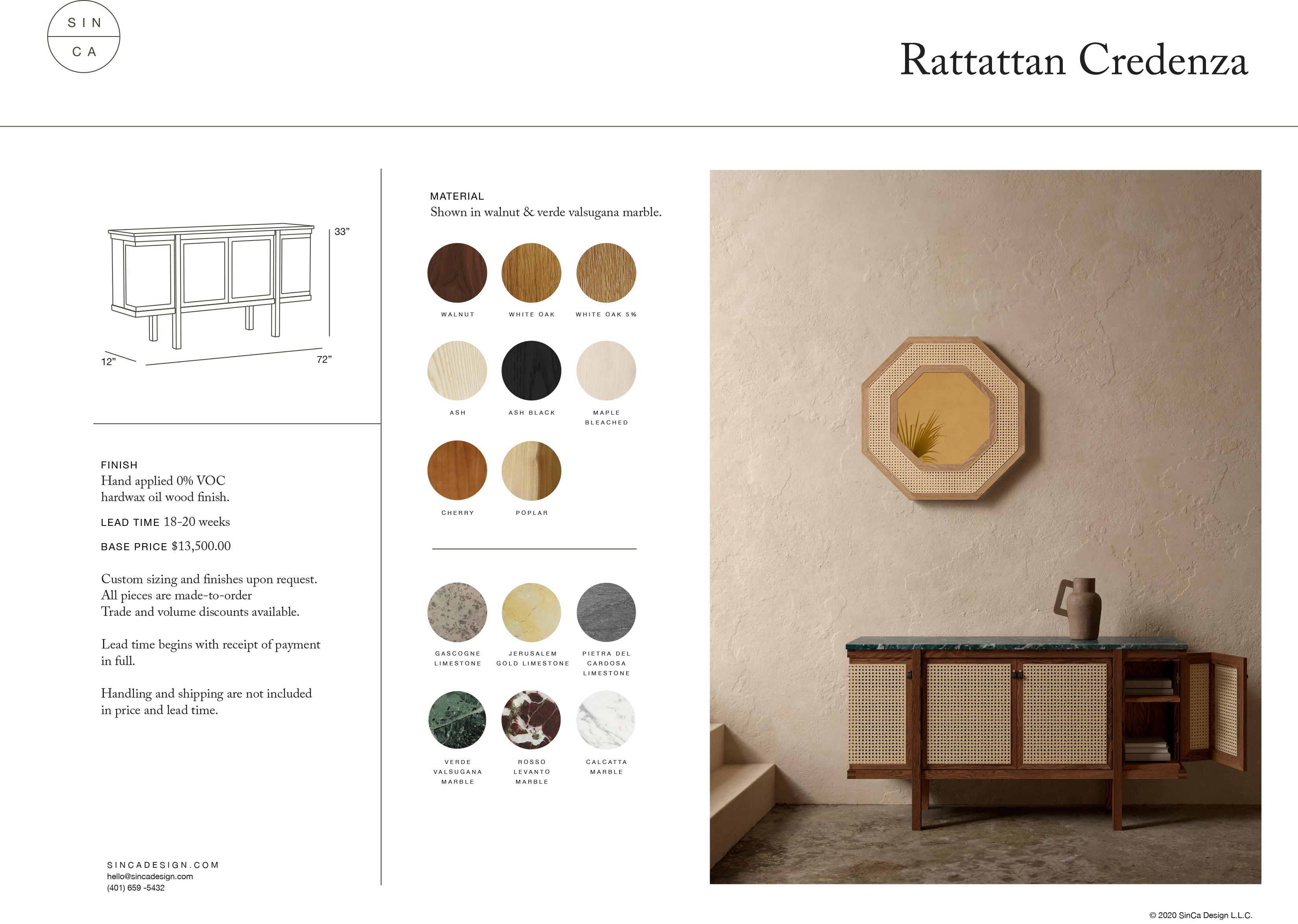 Contemporary Rattan Walnut Green Marble Credenza by SinCa Design 2