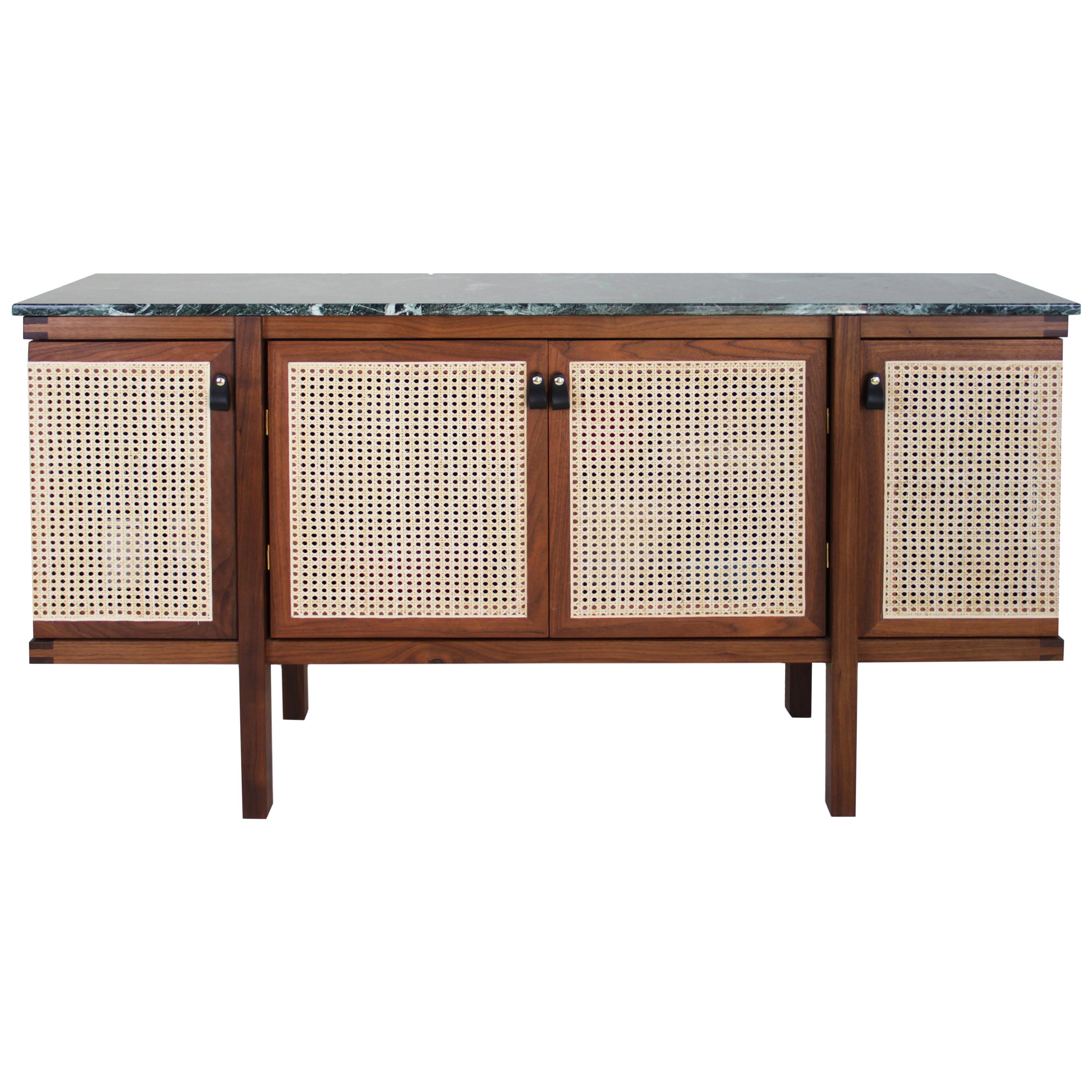 Contemporary Rattan Walnut Green Marble Credenza by SinCa Design For Sale  at 1stDibs | rattan credenza, green marble and walnut, credenza rattan