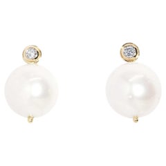 Contemporary Re-invented Pearl & Diamond Studs 18 Carat Yellow Gold