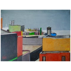 Contemporary Realistic Cityscape Oil Painting of Roof Top Dumbo Brooklyn