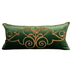 Contemporary Rebecca Vizard Jade Green Velvet Pillow with Metallic Embroidery