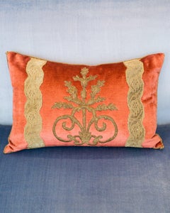 Contemporary Rebecca Vizard Red Velvet Pillows with Metallic Embroidery