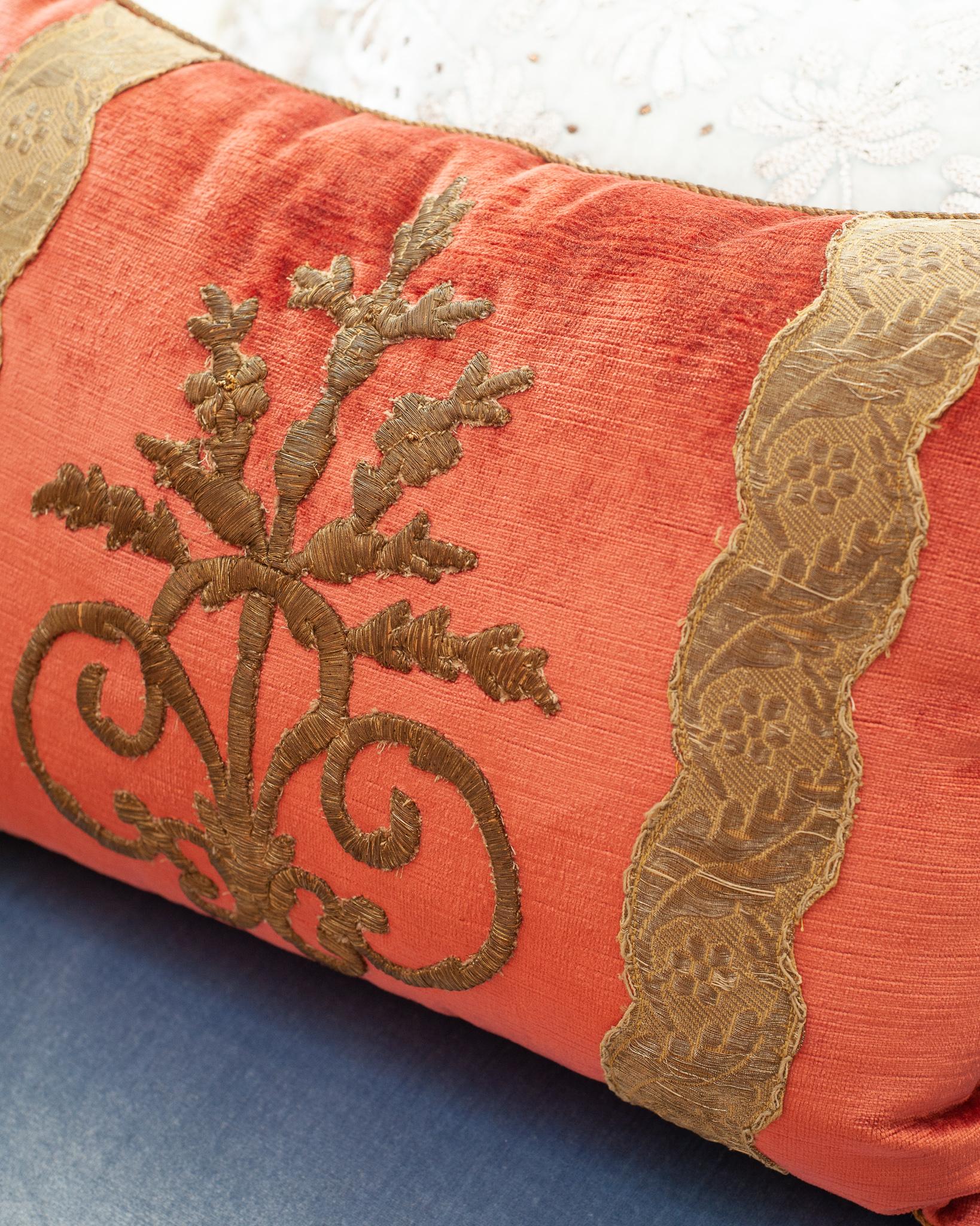 Contemporary Rebecca Vizard Red Velvet Pillows with Metallic Embroidery at 1stDibs