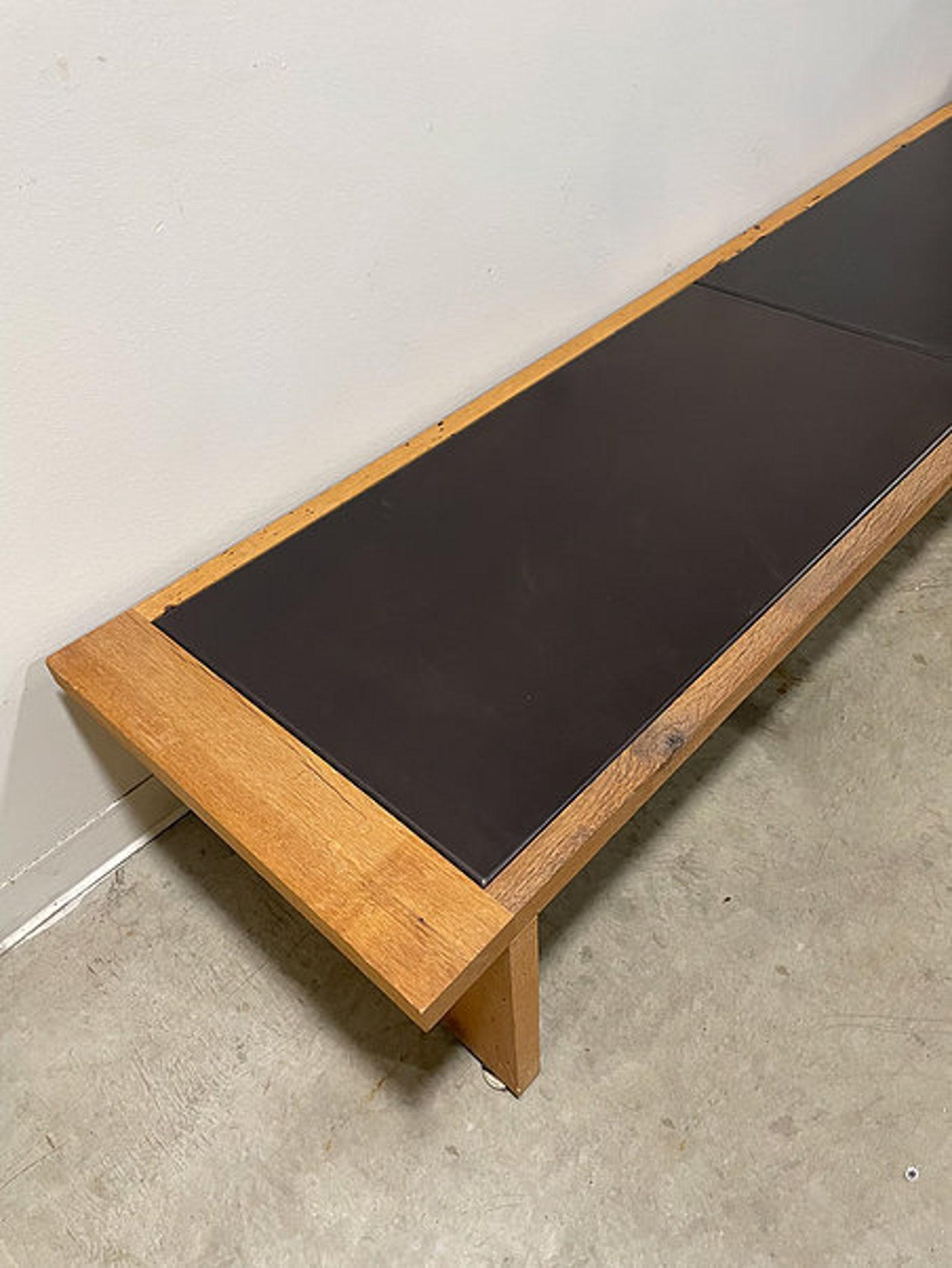 Mid-Century Modern Contemporary Reclaimed Oak and Leather Bench