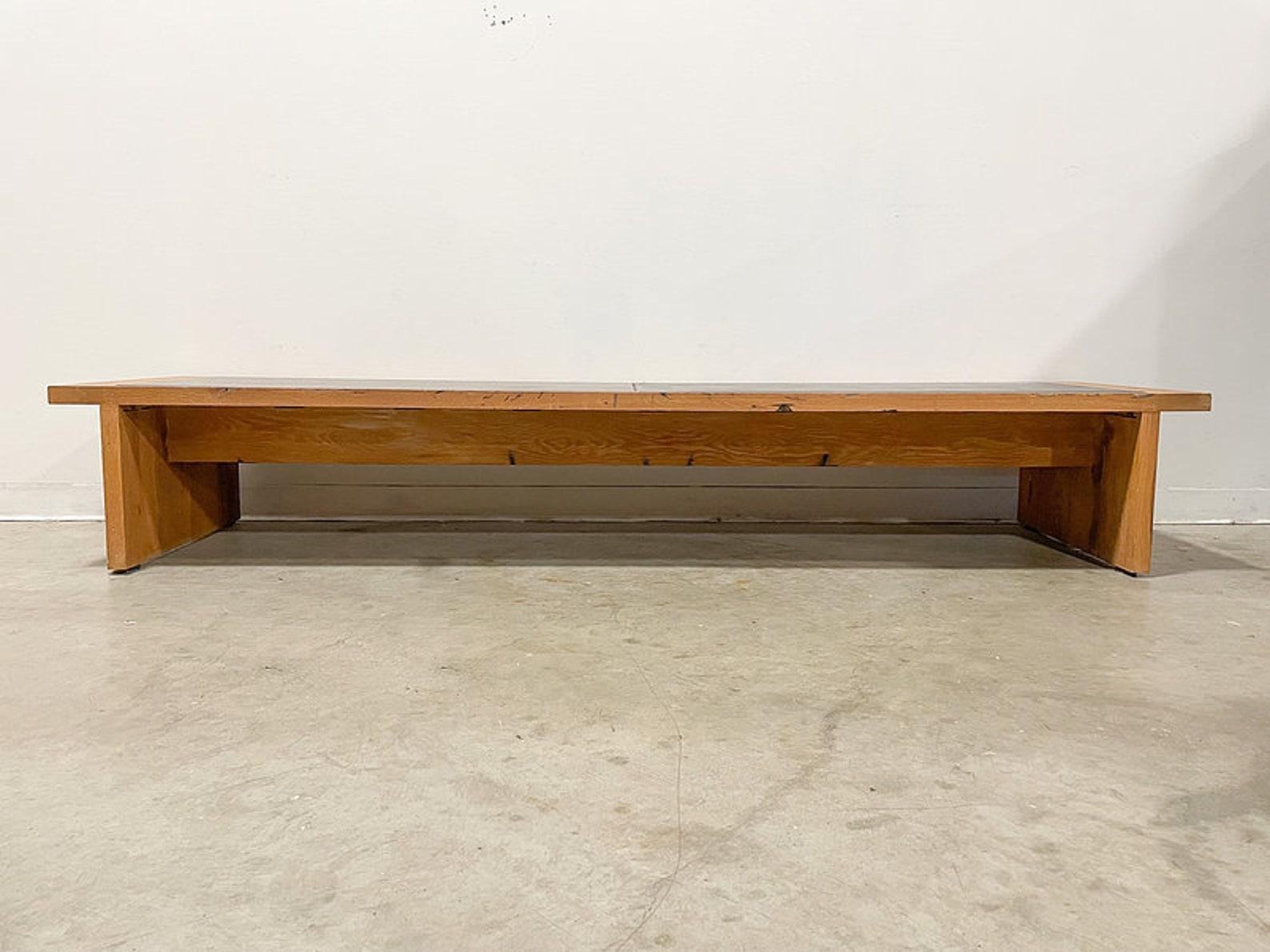 Contemporary Reclaimed Oak and Leather Bench 1