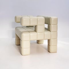 Contemporary Rectangular Armchair, Cubic Shaped Leather Upholstery, Unique Piece