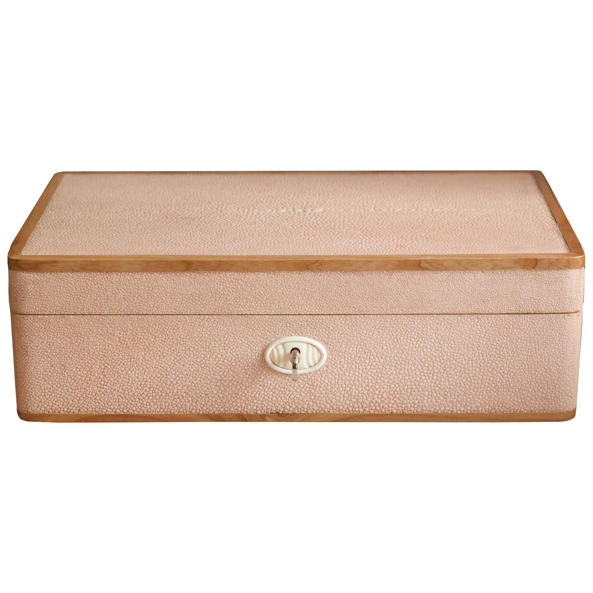 Contemporary Rectangular Authentic Shagreen Pink Covered Box